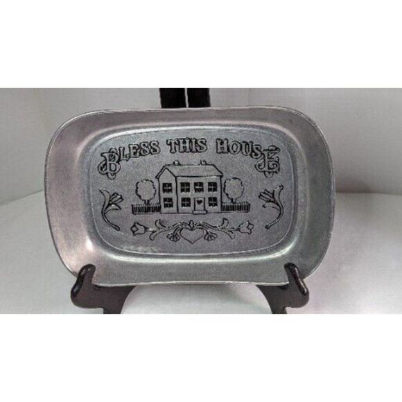 Wilton Armetale 'BLESS THIS HOUSE' Serving Tray/Bread-Pewter Metalware w/Tags - Picture 2 of 11